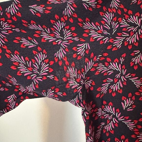 Loft Blouse Womens XL Heart Bouquet Ruffle V-Neck Floral Navy Blue Puff Relaxed - Picture 9 of 11